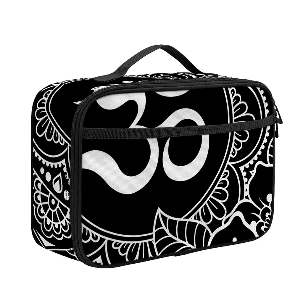 Black And White Om Print Portable Lunch Bag