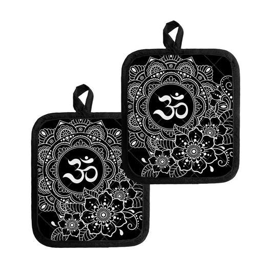 Black And White Om Print Pot Holders