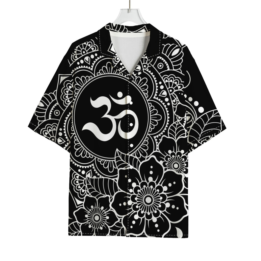 Black And White Om Print Rayon Hawaiian Shirt