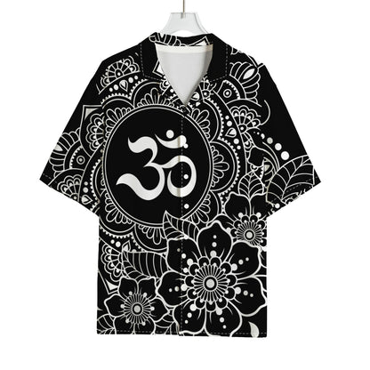 Black And White Om Print Rayon Hawaiian Shirt