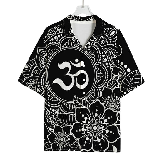 Black And White Om Print Rayon Hawaiian Shirt