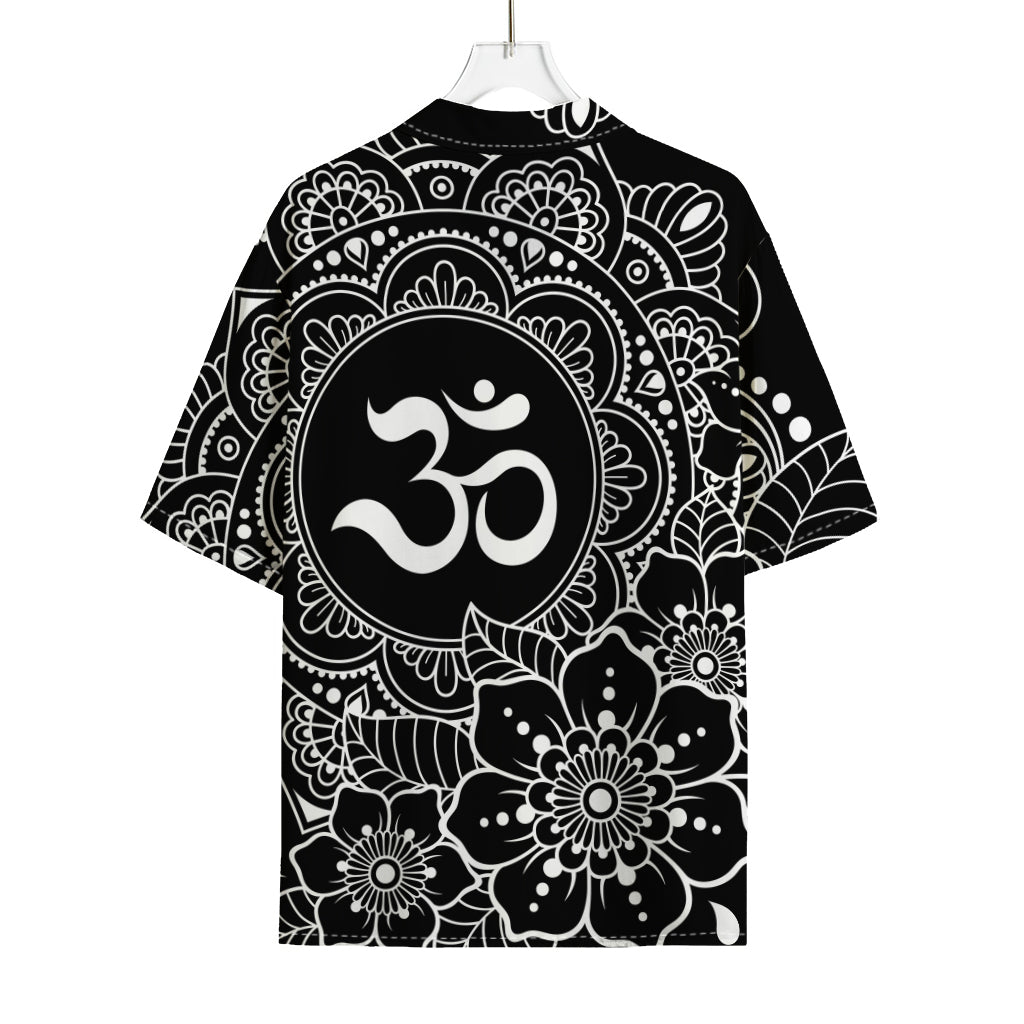 Black And White Om Print Rayon Hawaiian Shirt
