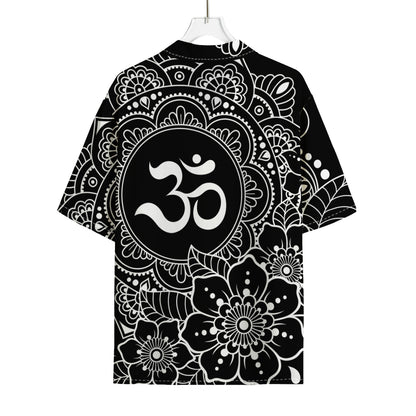 Black And White Om Print Rayon Hawaiian Shirt