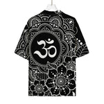 Black And White Om Print Rayon Hawaiian Shirt