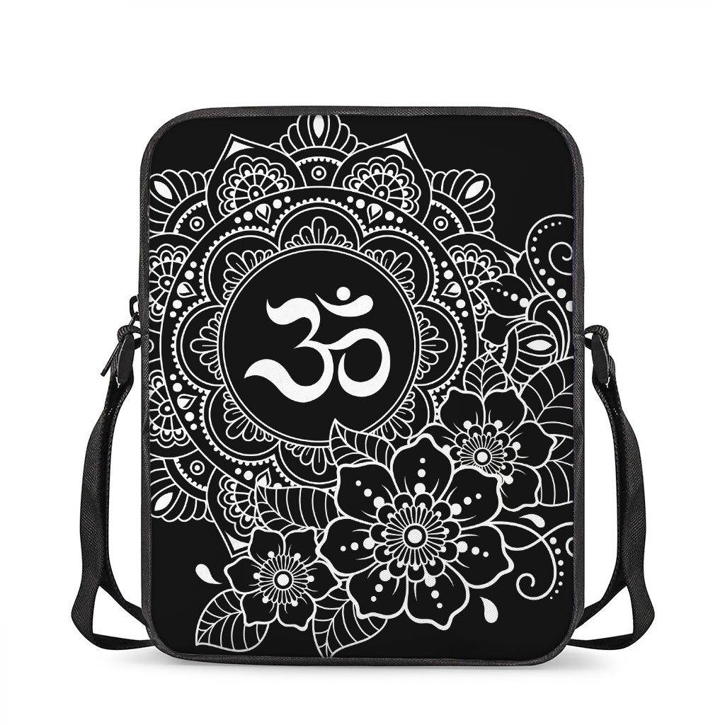 Black And White Om Print Rectangular Crossbody Bag