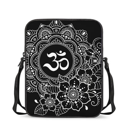 Black And White Om Print Rectangular Crossbody Bag