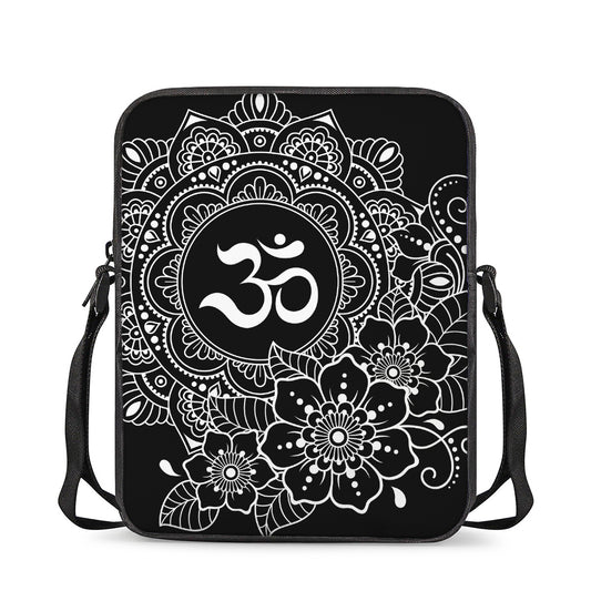 Black And White Om Print Rectangular Crossbody Bag