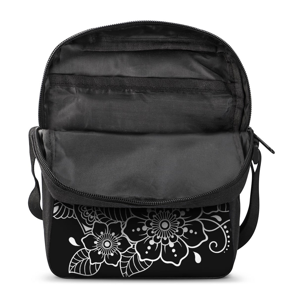 Black And White Om Print Rectangular Crossbody Bag