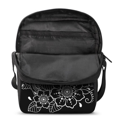 Black And White Om Print Rectangular Crossbody Bag