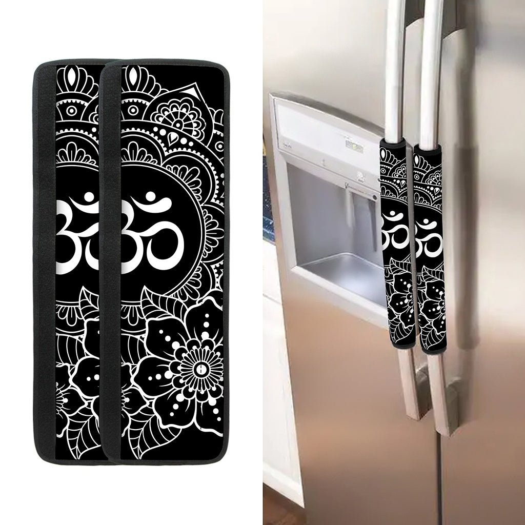 Black And White Om Print Refrigerator Handle Covers