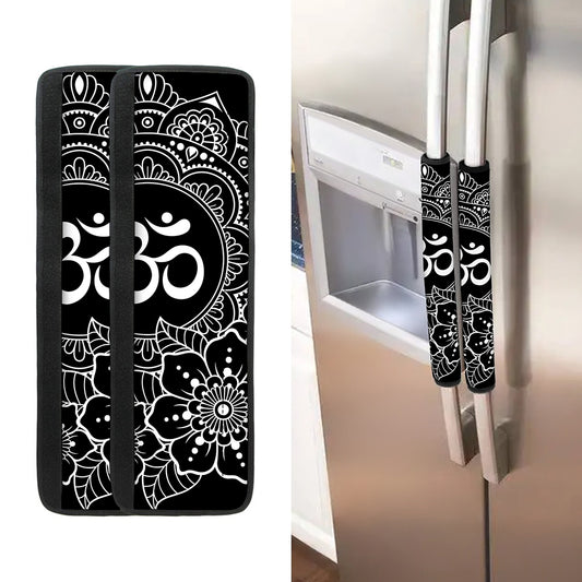 Black And White Om Print Refrigerator Handle Covers