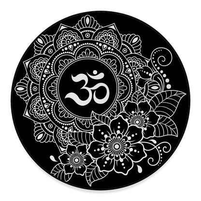 Black And White Om Print Round Floor Mat