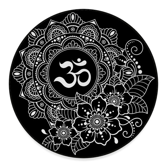 Black And White Om Print Round Floor Mat