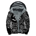 Black And White Om Print Sherpa Lined Zip Up Hoodie