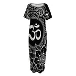 Black And White Om Print Short Sleeve Long Nightdress