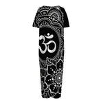 Black And White Om Print Short Sleeve Long Nightdress