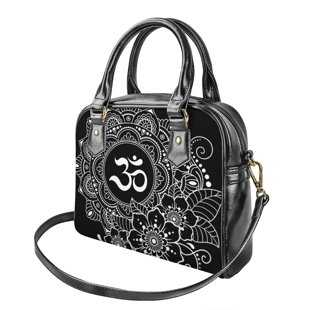 Black And White Om Print Shoulder Handbag