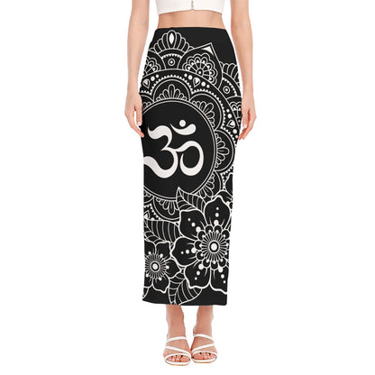 Black And White Om Print Side Slit Maxi Skirt