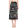 Black And White Om Print Side Slit Midi Skirt
