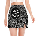 Black And White Om Print Side Slit Mini Skirt