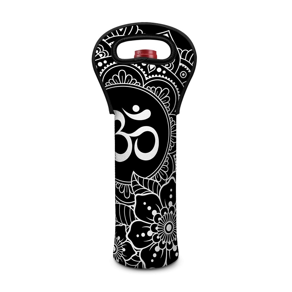 Black And White Om Print Single Neoprene Wine Tote