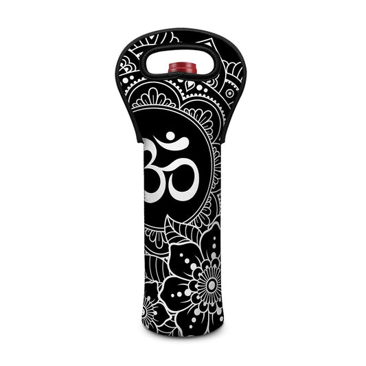 Black And White Om Print Single Neoprene Wine Tote