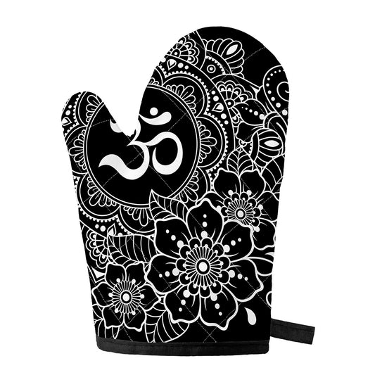 Black And White Om Print Single Oven Mitt