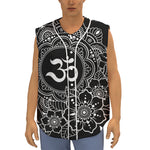 Black And White Om Print Sleeveless Baseball Jersey