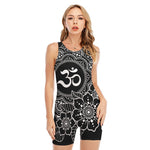 Black And White Om Print Sleeveless One Piece Swimsuit