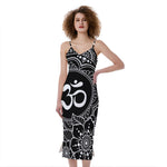 Black And White Om Print Slim Fit Midi Cami Dress
