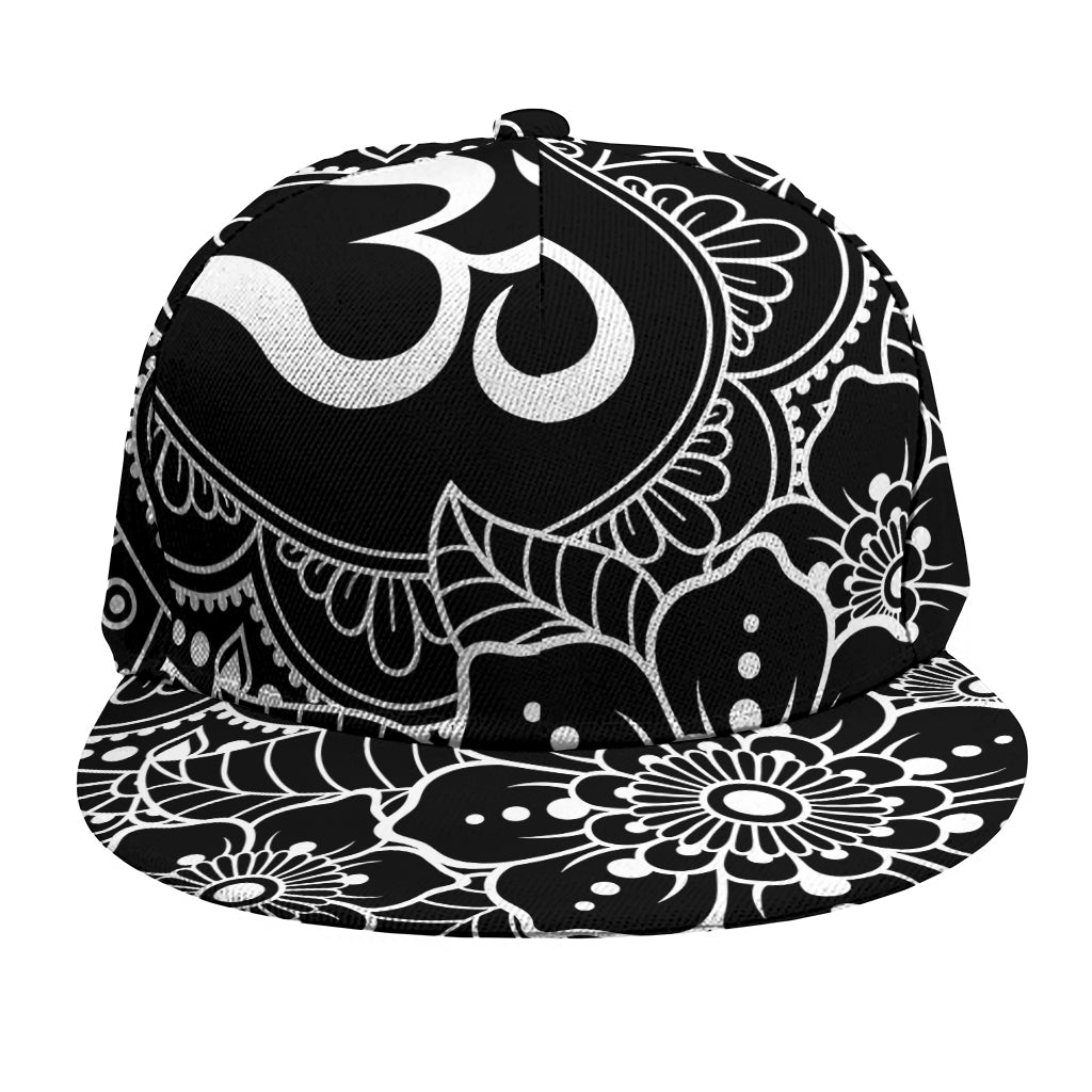 Black And White Om Print Snapback Cap