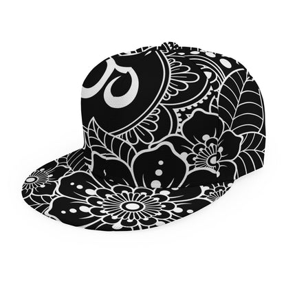 Black And White Om Print Snapback Cap