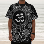 Black And White Om Print Textured Short Sleeve Shirt
