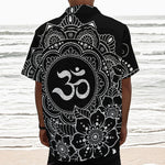 Black And White Om Print Textured Short Sleeve Shirt