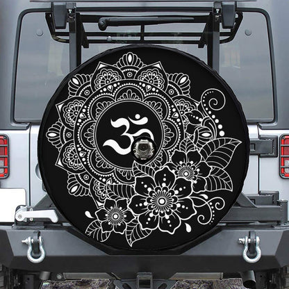 Black And White Om Print Tire Cover With Camera Hole