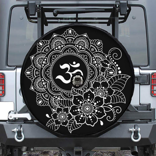 Black And White Om Print Tire Cover With Camera Hole