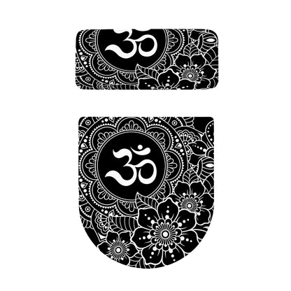 Black And White Om Print Toilet Lid And Tank Cover Set
