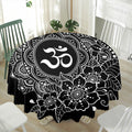 Black And White Om Print Waterproof Round Tablecloth