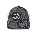 Black And White Om Print White Mesh Trucker Hat