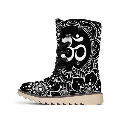 Black And White Om Print Winter Boots