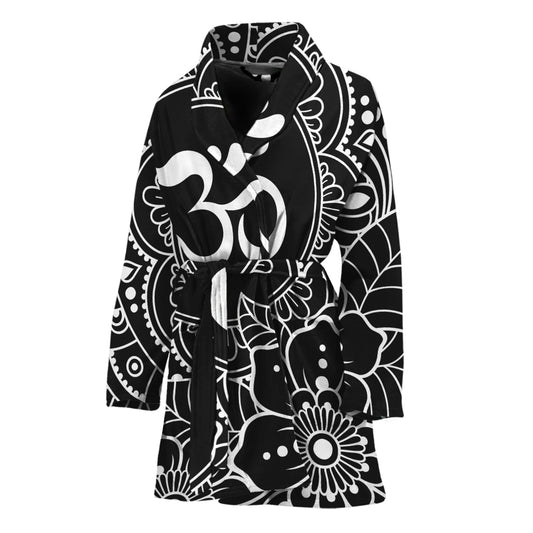 Black And White Om Print Women's Bathrobe
