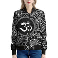 Black And White Om Print Women's Bomber Jacket