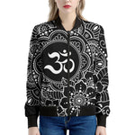 Black And White Om Print Women's Bomber Jacket