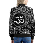 Black And White Om Print Women's Bomber Jacket