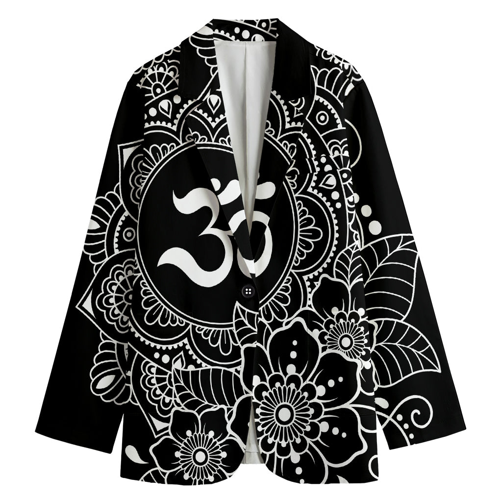 Black And White Om Print Women's Cotton Blazer