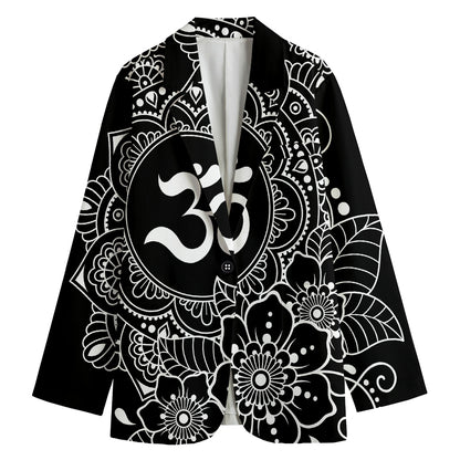 Black And White Om Print Women's Cotton Blazer