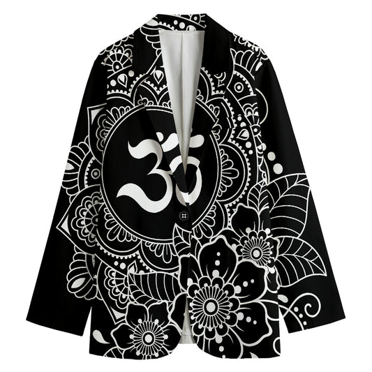 Black And White Om Print Women's Cotton Blazer