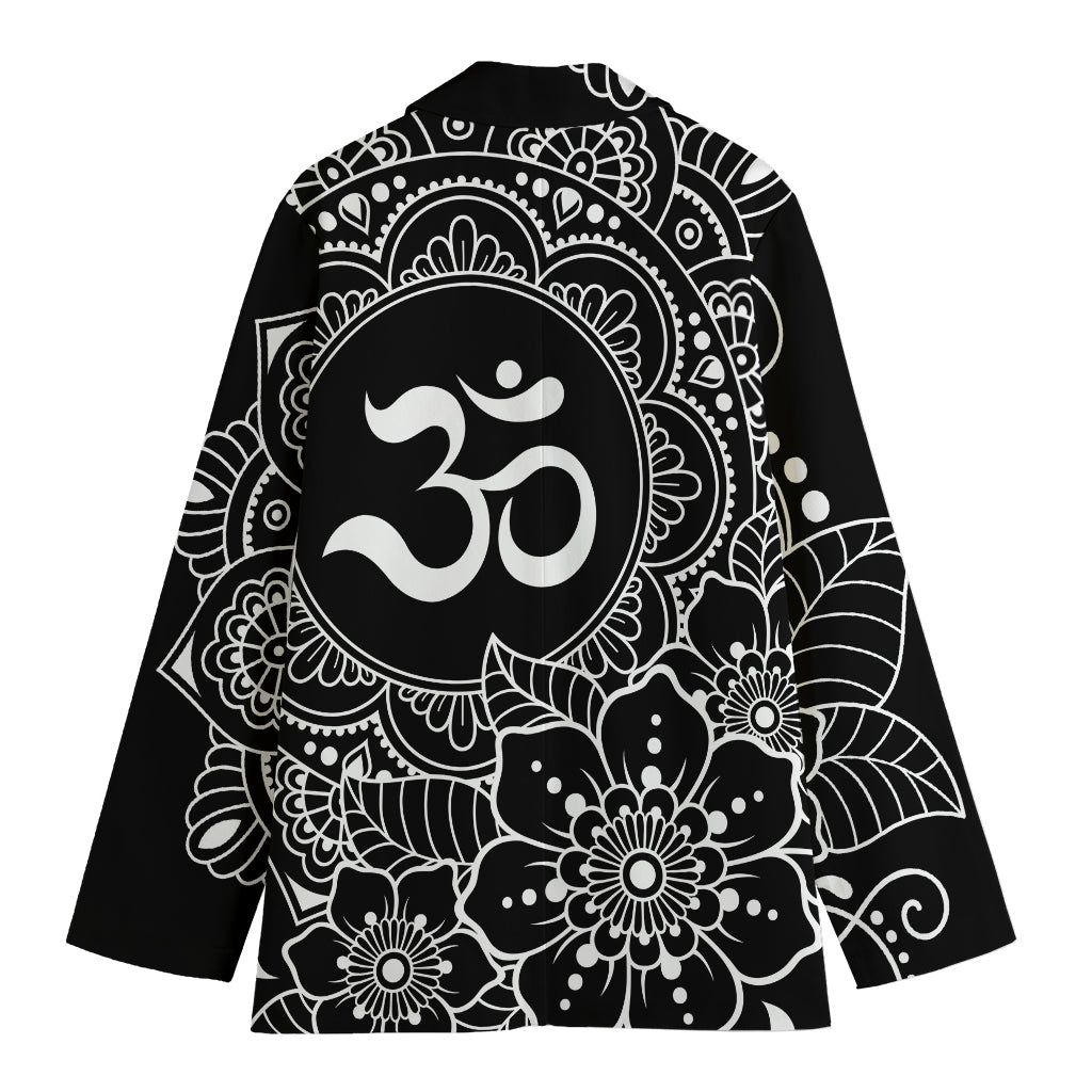 Black And White Om Print Women's Cotton Blazer