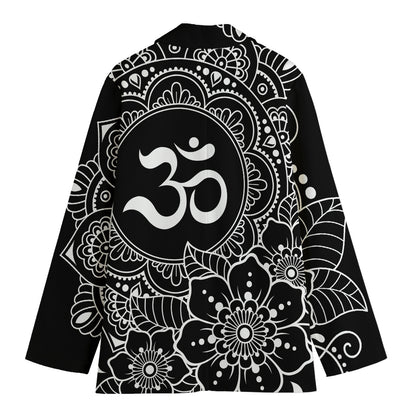 Black And White Om Print Women's Cotton Blazer