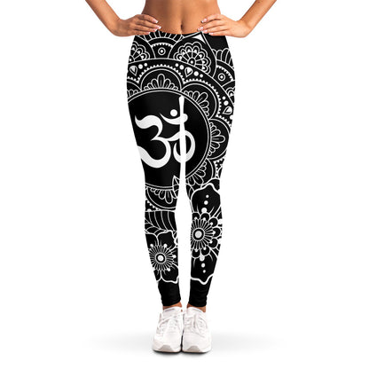 Black And White Om Print Women's Leggings